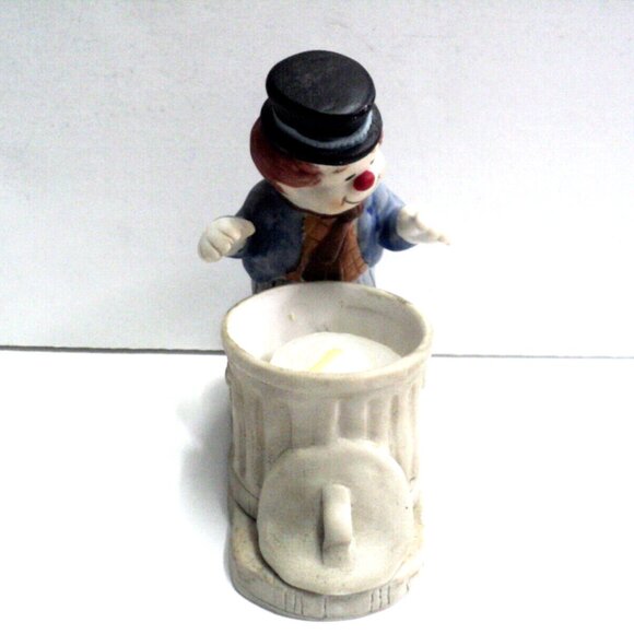 Hobo Clown, Trashcan Candle Holder Luvkins Figurine Jasco Porcelain Taiwan 1980s - Picture 4 of 5